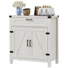 Modern Farmhouse Sideboard with Storage, Buffet Cabinet with 2 Barn Doors and Drawer for Dining Room, White Oak