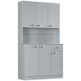 71" Kitchen Pantry Cabinet, Tall Storage Cabinet with Microwave Stand, Modern Kitchen Hutch with Countertop, 6 Doors, Storage Drawer, 3 Adjustab (Option: Gray-1150x460x210 mm)