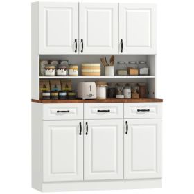 71" Kitchen Pantry Cabinet, Freestanding Farmhouse Storage Cabinet with Wide 2-Tier Microwave Stand Countertop, 3 Drawers, 6 Soft Closing Doors, (Option: White-1330x515x140 mm)