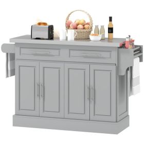 Rolling Kitchen Island Cart with Wheels, Portable Island Table for Kitchen with Stainless Steel Top, Adjustable Shelves, 2 Drawers, Spice, Knife (Option: Grey-930x485x210 mm)