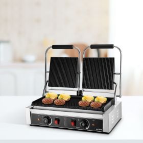 Commercial Panini Press Grill Electric Sandwich Maker Griddle Plate 19x9in (Option: Silver)