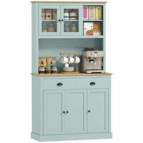 Kitchen Pantry Storage Cabinet with Microwave Stand, 71" Modern Kitchen Hutch with Open Countertop, Glass Doors, Storage Drawers and Adjustable (Option: Light Blue-895x445x182 mm)
