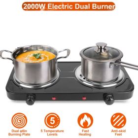 Double Burner Electric Hot Plate, 2000W Fast Heating With 5 Temperature Levels, Portable Stainless Steel Hot Plate For Home Dorm RV (Option: defaulttitle)