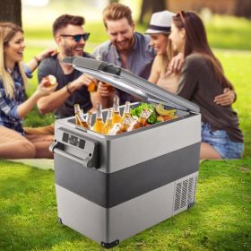 12 Volt Refrigerator, 58 Quart Car Refrigerator, Dual Zone Portable Refrigerator,RV Refrigerator With 12/24V DC And 110-240V AC, Freezer Fridge C (Option: Black)