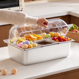 Countertop Food Serving Display Container 6 Pan Condiment Dispenser With Lid (Option: Silver)