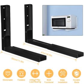 2Pcs Microwave Brackets Adjustable Wall Mount Shelf Heavy Duty Carbon Steel Wall Microwave Cradle (Option: Black)