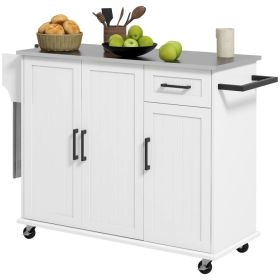 Kitchen Island Cart with Storage, Rolling Kitchen Island on Wheels with Drawer, 3 Cabinets, Stainless Steel Countertop, Spice Rack and Towel Rac (Option: White-1200x550x240 mm)